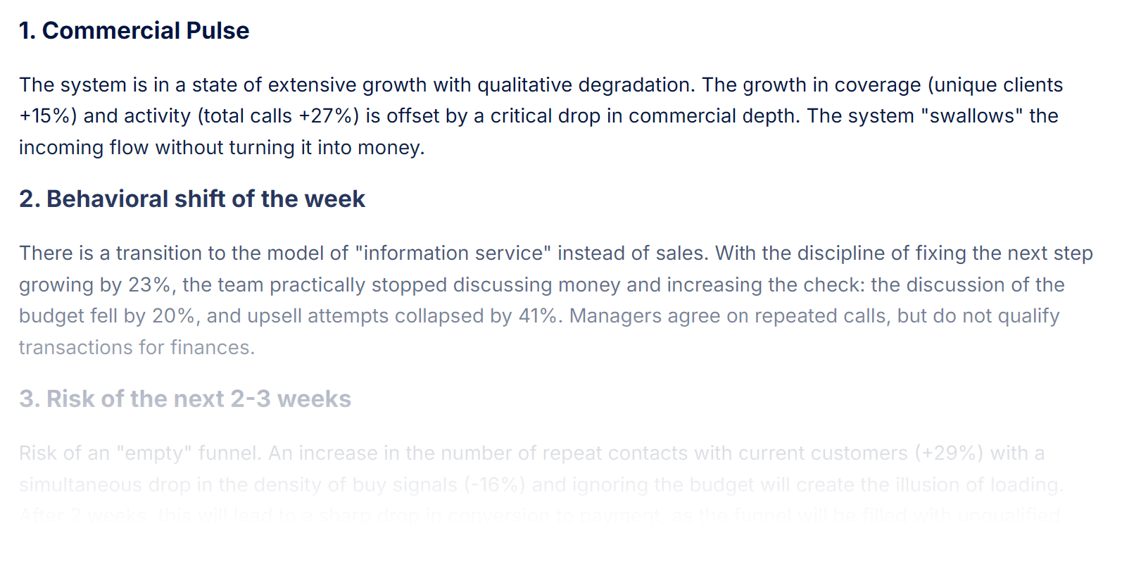 Example of a team insights block